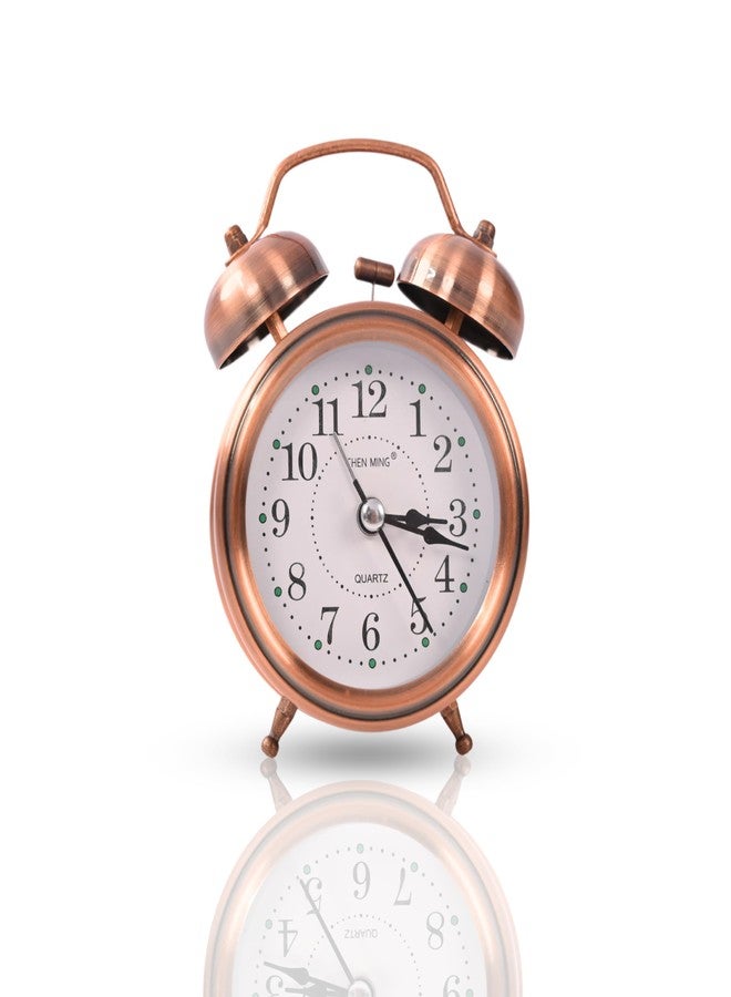 KBR Vintage Twin Bell Table Alarm Clock with Night LED Light Heavy Slippers Extra Loud Alarm Analog Clock Ideal for Student and Kids Bedroom (Copper), 8x9 Cm - Image 1